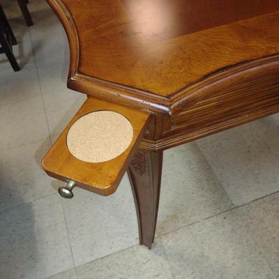 Wooden Game Table with Four Upholstered Rolling Chairs