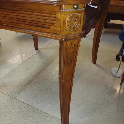Wooden Game Table with Four Upholstered Rolling Chairs
