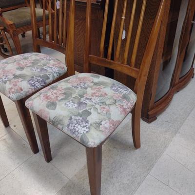 Pair or Wood Framed Chairs with Upholstered Seats