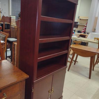 Wood Finish Bookcase with Enclosed Storage- Approx 30" x 12" x 71" Tall