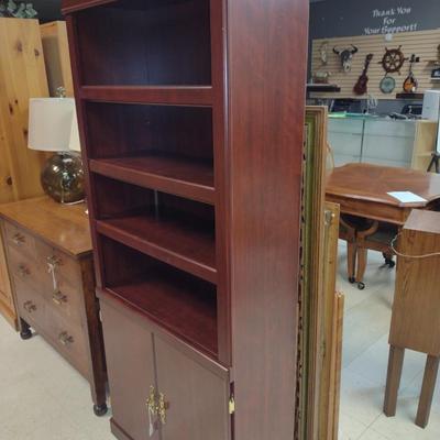 Wood Finish Bookcase with Enclosed Storage- Approx 30" x 12" x 71" Tall