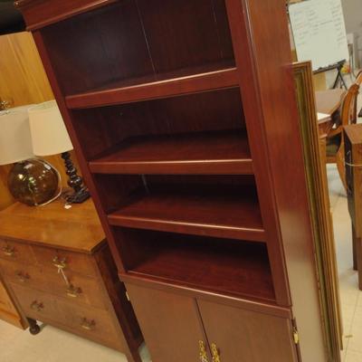 Wood Finish Bookcase with Enclosed Storage- Approx 30" x 12" x 71" Tall