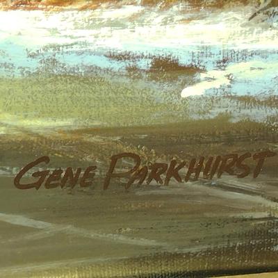 Decoratively Framed Landscape Painting on Canvas by Gene Parkhurst- Approx 43" x 31 1/2"