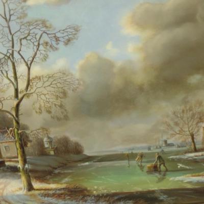 Decoratively Framed Landscape Painting on Canvas by Gene Parkhurst- Approx 43" x 31 1/2"