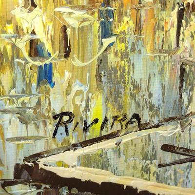 Framed Cityscape Painting on Canvas- Signed Rivira - Approx 31" x 27 1/2"