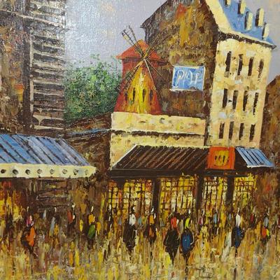 Framed Cityscape Painting on Canvas- Signed Rivira - Approx 31" x 27 1/2"