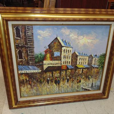 Framed Cityscape Painting on Canvas- Signed Rivira - Approx 31" x 27 1/2"