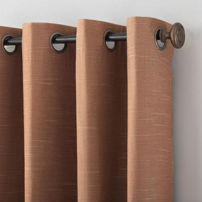 One Panel Archaeo Total Blackout Textured Linen Blend Grommet Top Curtain Panel in Brown