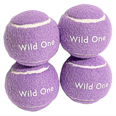 Set of 4 Wild One Lilac Purple Tennis Balls w/Cream Carry Bag