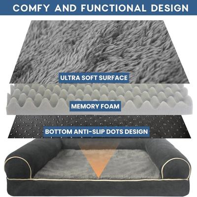 Gray Plush Orthopedic Dog Bed w/Side Bolster Support Pillows Couch for Dogs Pets Cats w/Memory Foam, Anti-Slip Bottom Machine Washable...