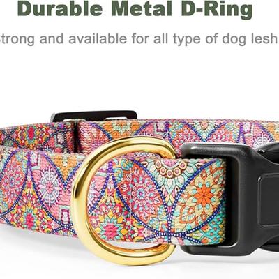 Size Large Colorful Sacred Pink Mandala Art Printed Adjustable Quick Release Nylon Dog Collar w/Durable D-Ring