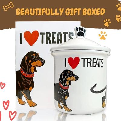 Brand New Ceramic Dog Treat Jar for Dachshund or Weiner Dogs - Cute Dachshund Decor