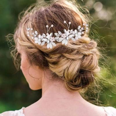 Wedding Flower Hair Pins Rhinestone Pearl Silver Hairpins Crystal Floral Bride Bridal Hair Accessori