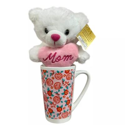 Modern Expressions Mother’s Day “Mom” White Teddy Bear Plush in Rose Floral Mug