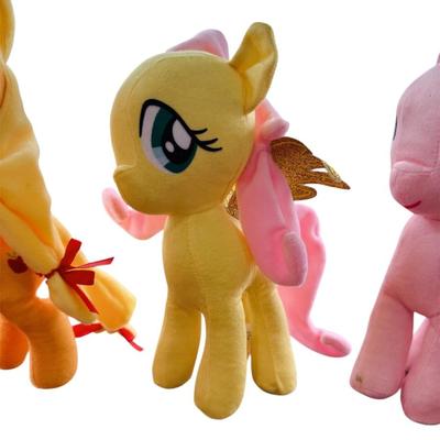 Lot of 4 x My Little Pony Series 9” Stuffed Toys - Apple Jack, FlutterShy, Pinkie Pie & Rarity Unicorn Small stain on Pinkie Pie’s foot.