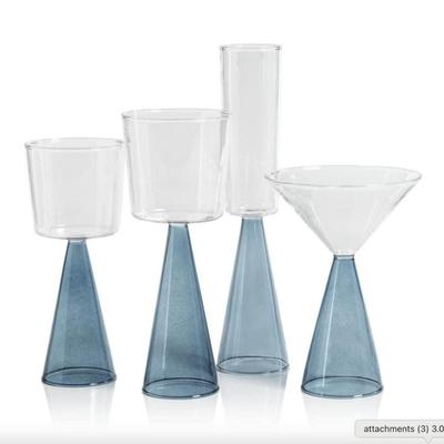 Set of 4 Zodax Veneto Borosilicate Glass Red Wine Glasses in Clear & Smokey Blue Glass