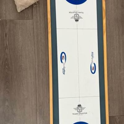 Team Shuster 2-in-1 Solid Wood Mini Shuffleboard and Curling Tabletop Board Game