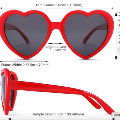 Polarized Red Heart Shaped Sunglasses Retro Fashion Large Frame Lovely Style with UV400 Protection