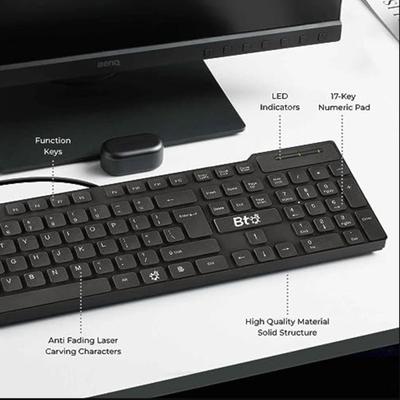 BTO USB Wired Keyboard, 104 Keys with Numeric Pad, Anti Spill and Dust Proof, Slim and Flexible Design, Compatible with Laptop Notebooks,...