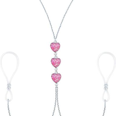 Mimimelon Fake Nipple Piercing Chains With Choker Non Pierced Nipple Rings Heart Body Jewelry-pink