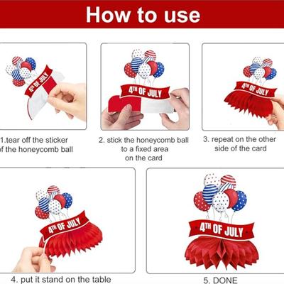 4th of July Honeycomb Centerpieces Patriotic Party Table Topper Independence Day 3D Table Decorations Honeycomb Balls Ornament for Fourth...