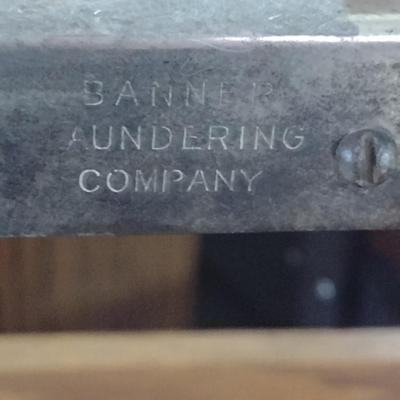 Antique Banner Laundering Company Oak Towel Rack with Laundry Bin