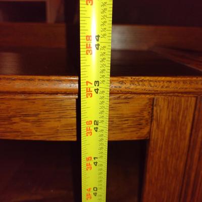 Antique Tiger Oak Curved Glass Double Door Display Cabinet with Key- Approx 35" x 14 1/4" x 43 1/4" Tall