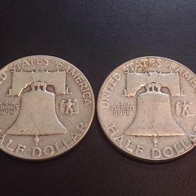 Set of Two 1950 U.S. Mint Franklin Silver Half Dollars Circulated (18)
