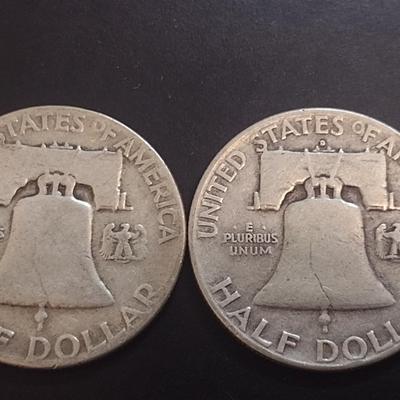 Set of Three 1951-D, S, Unmarked U.S. Mint Franklin Silver Half Dollars Circulated (19)