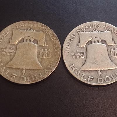 Set of Two 1951-S, U.S. Mint Franklin Silver Half Dollars Circulated (20)