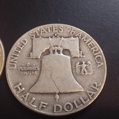 Set of Two 1952-D, Unmarked U.S. Mint Franklin Silver Half Dollars Circulated (21)