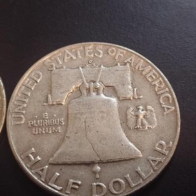 Set of Two 1954-D, Unmarked U.S. Mint Franklin Silver Half Dollars Circulated (25)