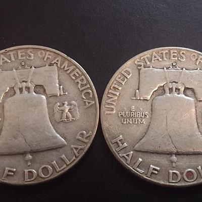 Set of Three 1957-D, U.S. Mint Franklin Silver Half Dollars Circulated (27)