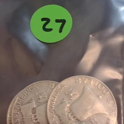 Set of Three 1957-D, U.S. Mint Franklin Silver Half Dollars Circulated (27)