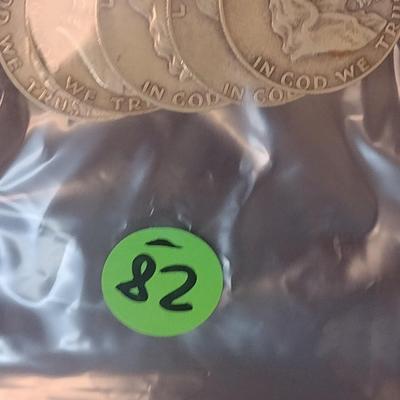 Set of Five 1958-D, U.S. Mint Franklin Silver Half Dollars Circulated (28)