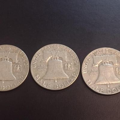 Set of Three 1961-D U.S. Mint Franklin Silver Half Dollars Circulated (31)