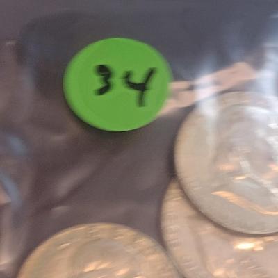 Set of Four 1963 Unmarked U.S. Mint Franklin Silver Half Dollars Circulated (34)