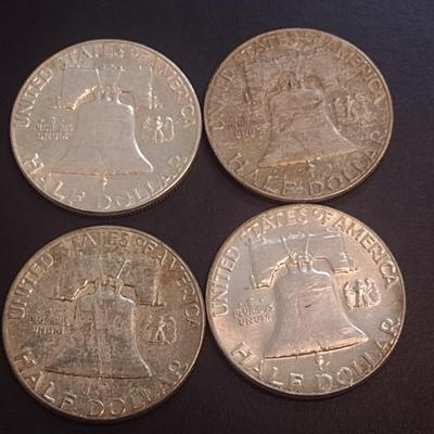 Set of Four 1963 Unmarked U.S. Mint Franklin Silver Half Dollars Circulated (34)