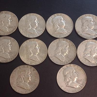 Set of Ten 1963-D U.S. Mint Franklin Silver Half Dollars Circulated (36)