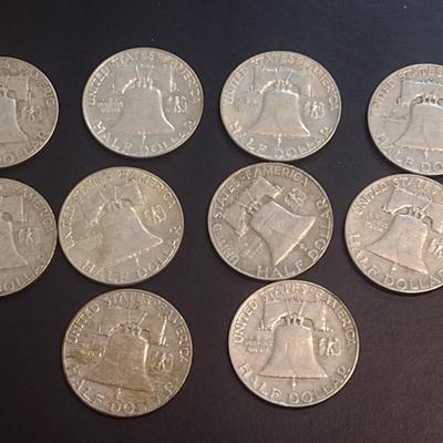 Set of Ten 1963-D U.S. Mint Franklin Silver Half Dollars Circulated (36)