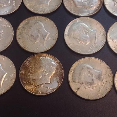 Set of 12 1965-1969 U.S. Mint Kennedy 40% Silver Half Dollars Circulated (38)