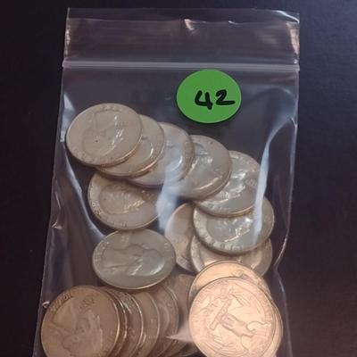Set of 25 1964 U.S. Mint Washington Silver Quarters Circulated (42)