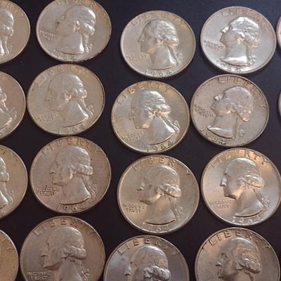 Set of 25 1964 U.S. Mint Washington Silver Quarters Circulated (42)