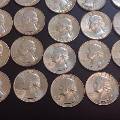 Set of 25 1964 U.S. Mint Washington Silver Quarters Circulated (42)
