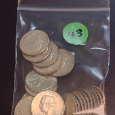 Set of 25 1964 U.S. Mint Washington Silver Quarters Circulated (43)