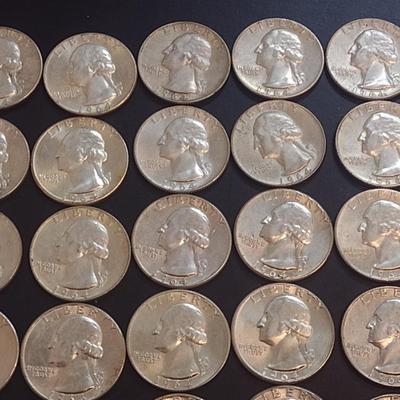 Set of 25 1964 U.S. Mint Washington Silver Quarters Circulated (43)