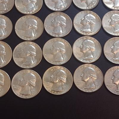 Set of 25 1964 U.S. Mint Washington Silver Quarters Circulated (43)