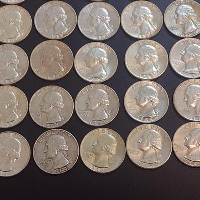 Set of 25 1964 U.S. Mint Washington Silver Quarters Circulated (44)