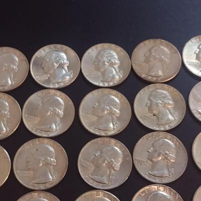 Set of 25 1964 U.S. Mint Washington Silver Quarters Circulated (46)