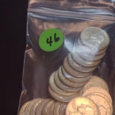 Set of 25 1964 U.S. Mint Washington Silver Quarters Circulated (46)